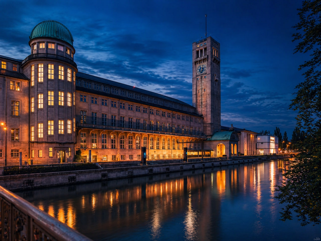 Deutsches Museum by the Isar at night